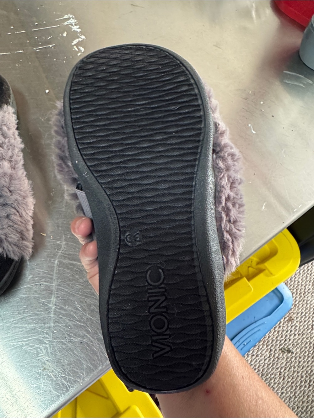 Vionic Gray Faux Fur Crisscross Slide Slippers - Picture 2 of 4